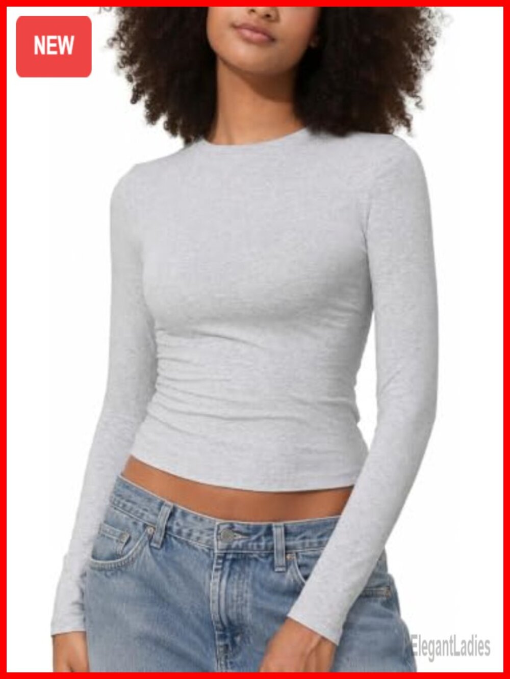 Womens Cotton Long Sleeve Crop Top Tight Fit Crewneck Basic Y2K Shirt